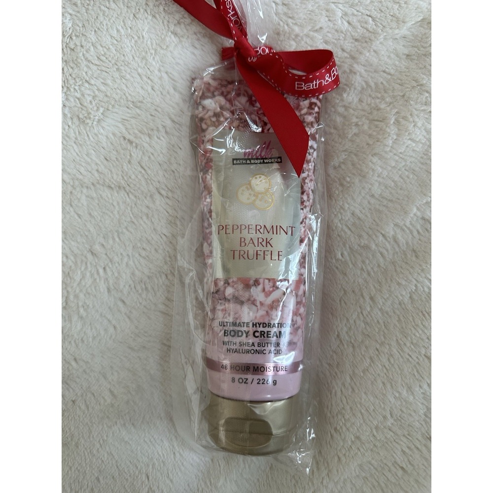 BATH BODY WORKS & MILK Peppermint Bark Truffle Body Cream Lotion 8 Oz